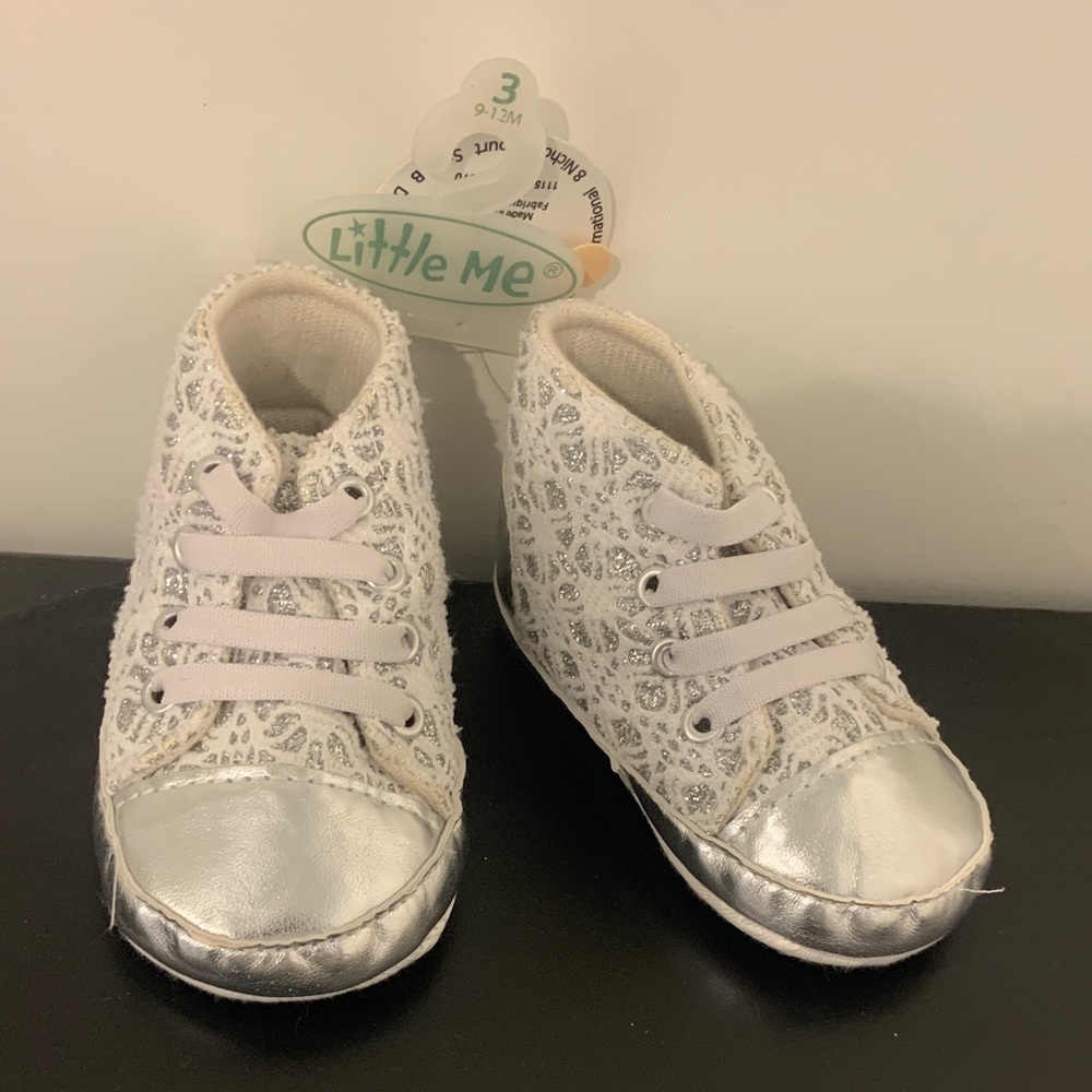 Little Me Glittery Silver and White Sneakers